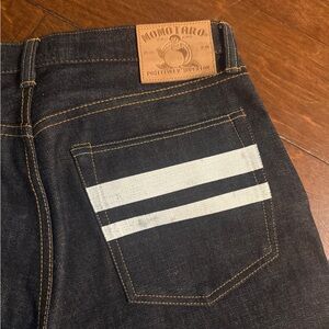 Momotaro Men's Dark Indigo Jeans with White Stripes